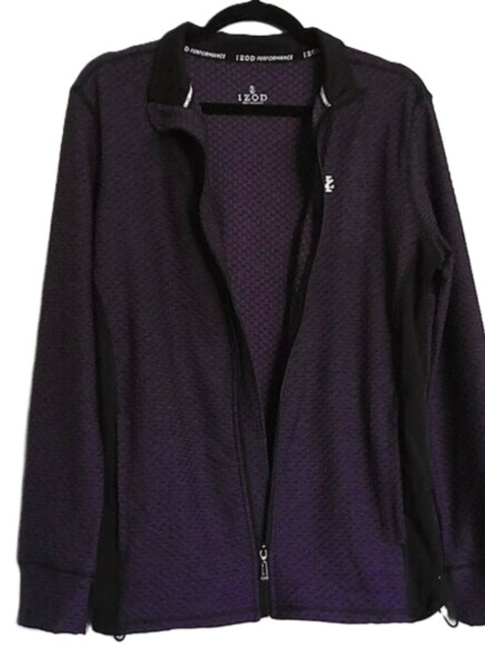 New IZOD Performance Mens Jacket Black & Purple Stretch Full Zip Pockets NWOT XL